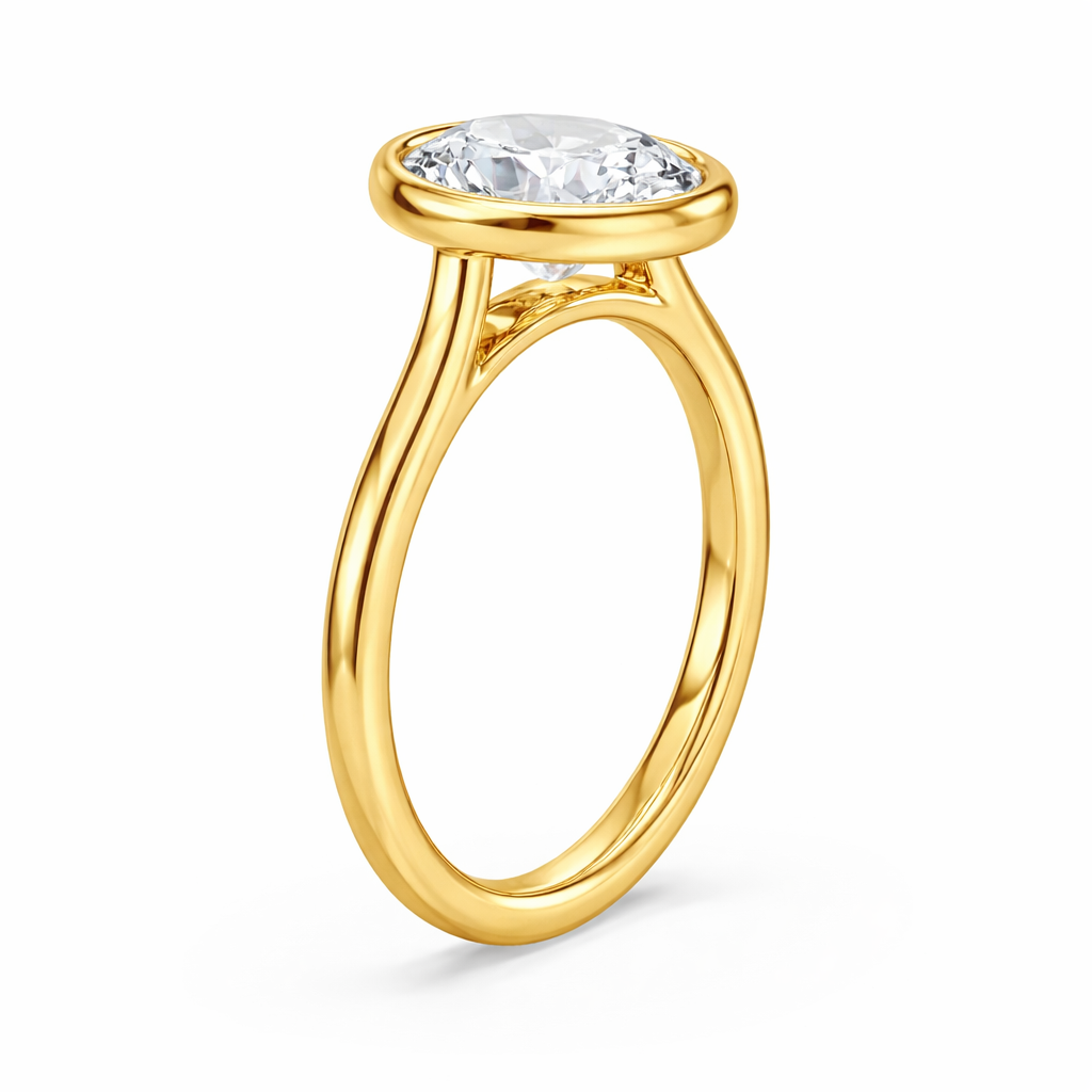 14K Bezel Set Oval Solitaire Size 7.