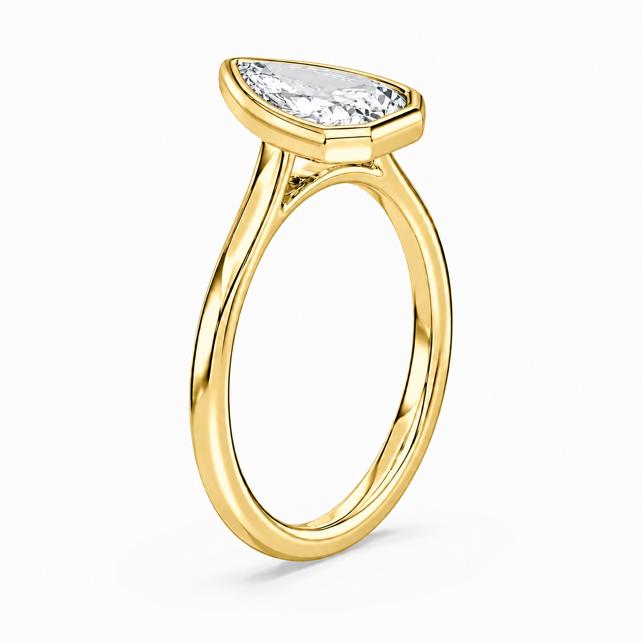 14K Bezel Set Pear Solitaire Size 7.