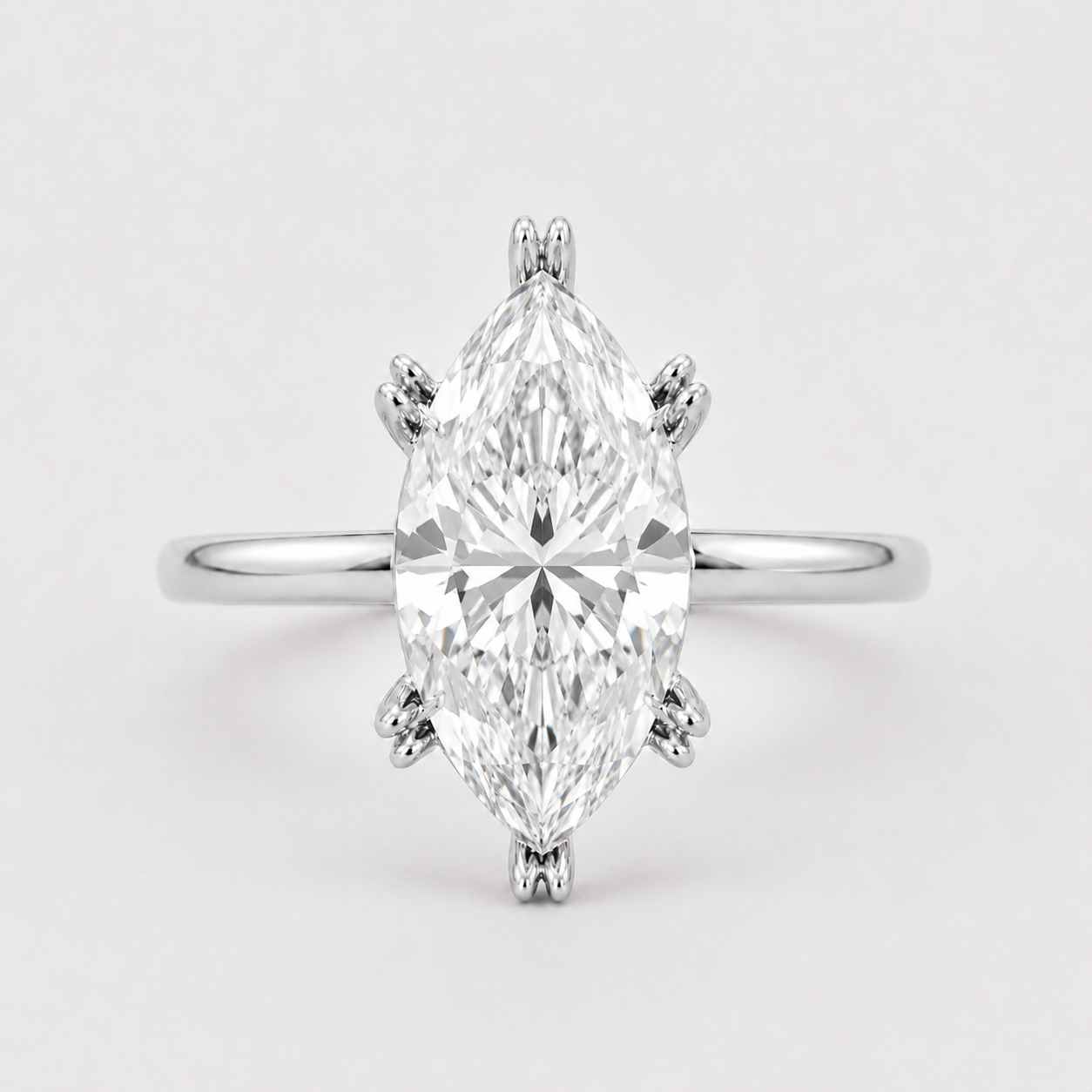14K 6-Prong Marquise Solitaire — Double Prong Cathedral, Size 6.5 — 14K gold mounting