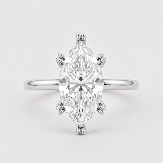 14K 6-Prong Marquise Solitaire — Double Prong Cathedral, Size 6.5 — 14K gold mounting