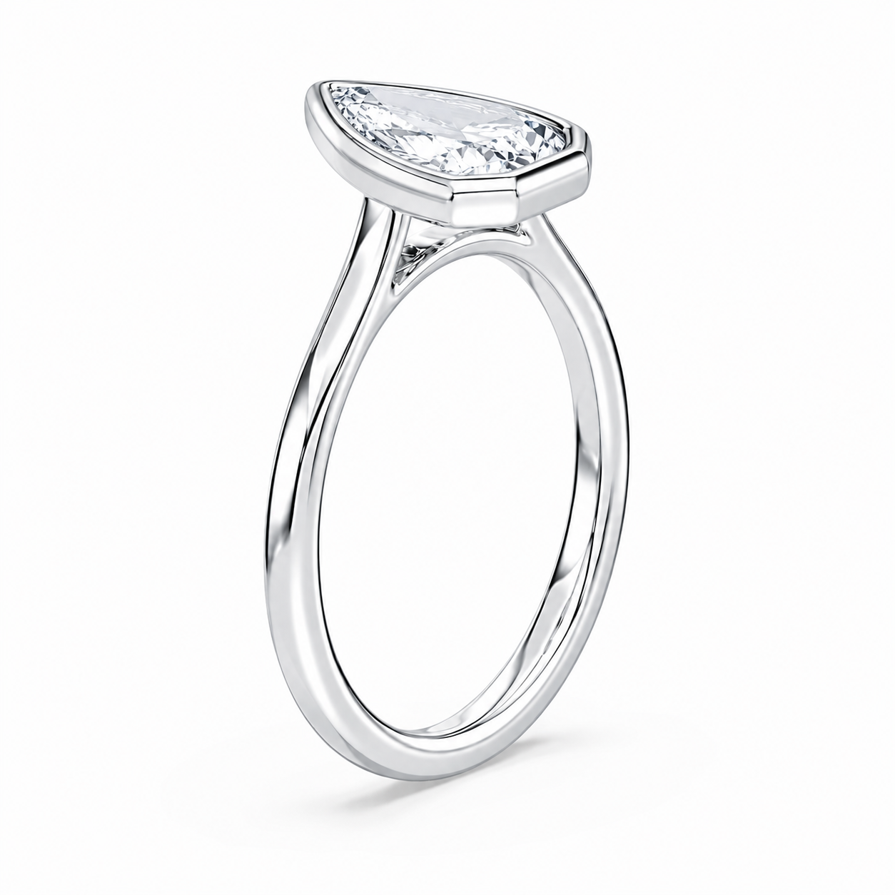 14K Bezel Set Pear Solitaire Size 7.
