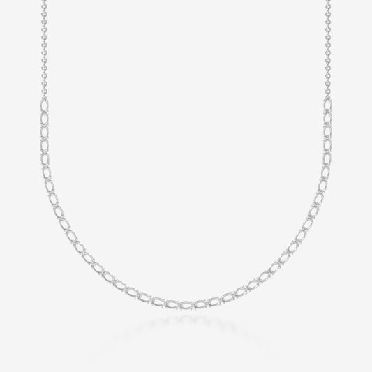 14K Halfway Oval Tennis Necklace — 14K gold mounting