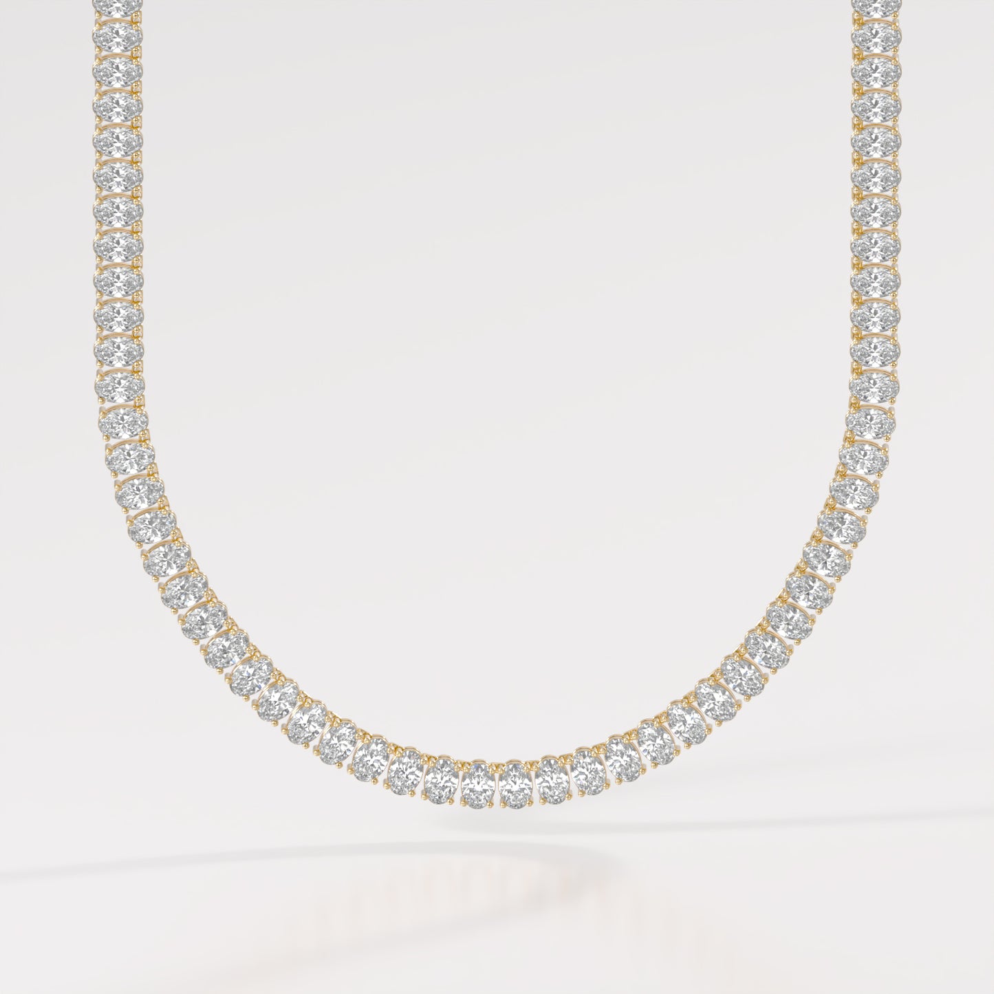 14K Classic Oval Tennis Necklace — 14K gold mounting
