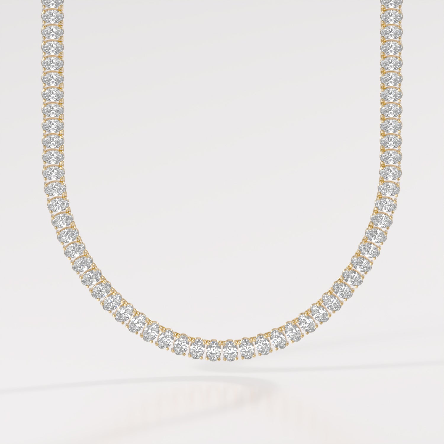 14K Classic Oval Tennis Necklace — 14K gold mounting