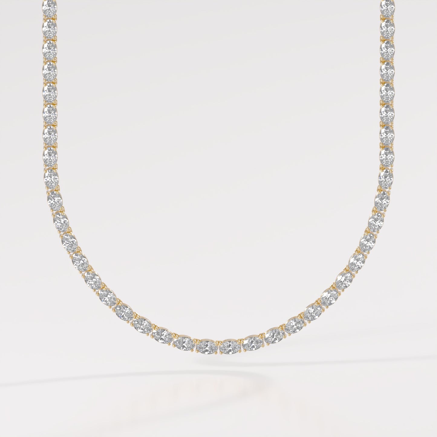 14K East-West Oval Tennis Necklace — 14K gold mounting