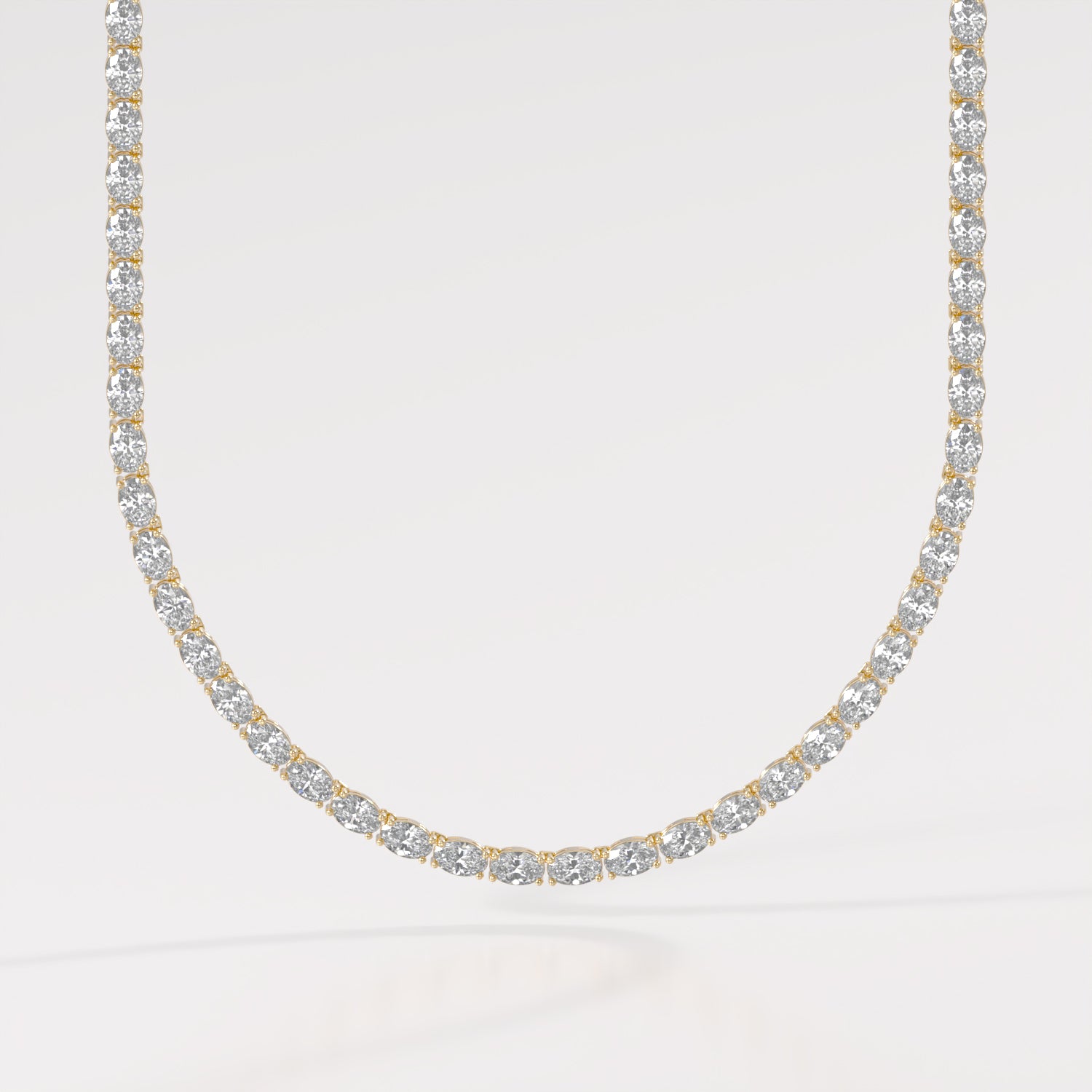 14K East-West Oval Tennis Necklace — 14K gold mounting
