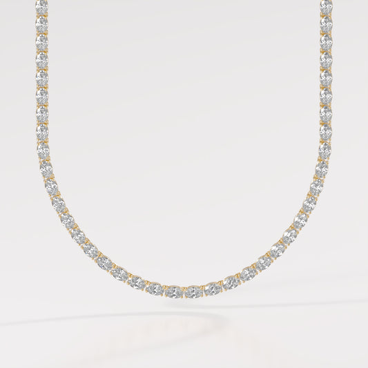 14K East-West Oval Tennis Necklace — 14K gold mounting
