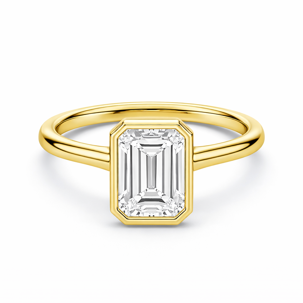 14K Bezel Set Emerald Solitaire Size 6.5