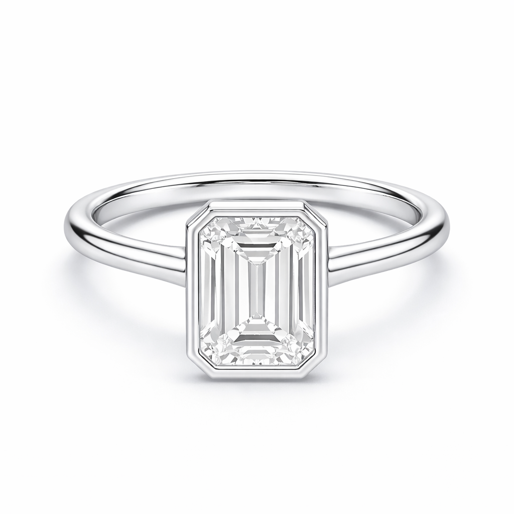 14K Bezel Set Emerald Solitaire Size 6.5