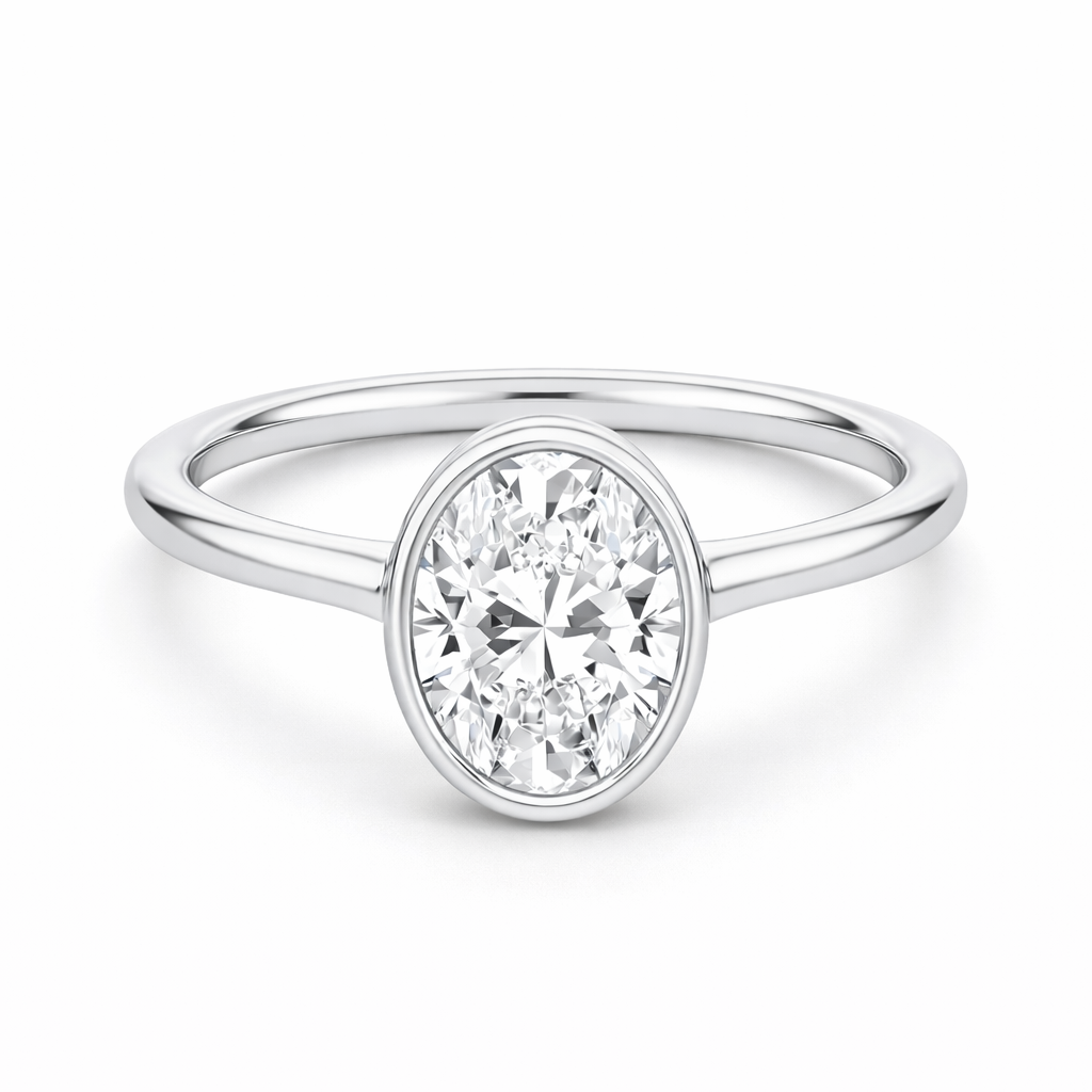 14K Bezel Set Oval Solitaire Size 7.