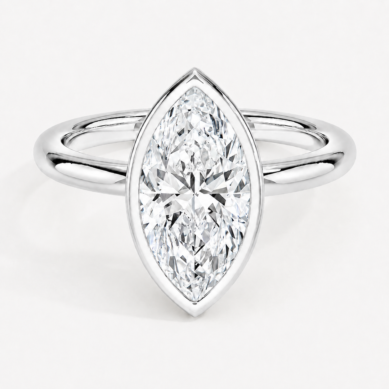 14K Marquise Solitaire — Bezel Set, Size 6.5 — 14K gold mounting