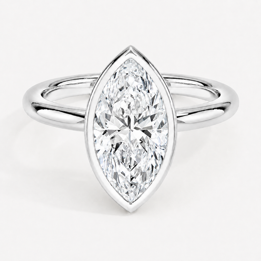 14K Marquise Solitaire — Bezel Set, Size 6.5 — 14K gold mounting