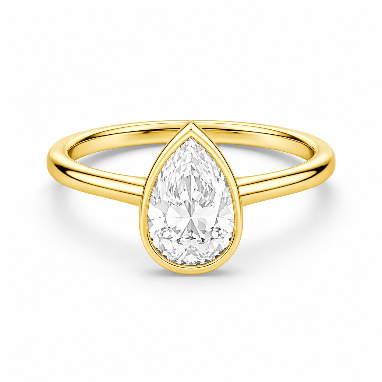 14K Bezel Set Pear Solitaire Size 7.