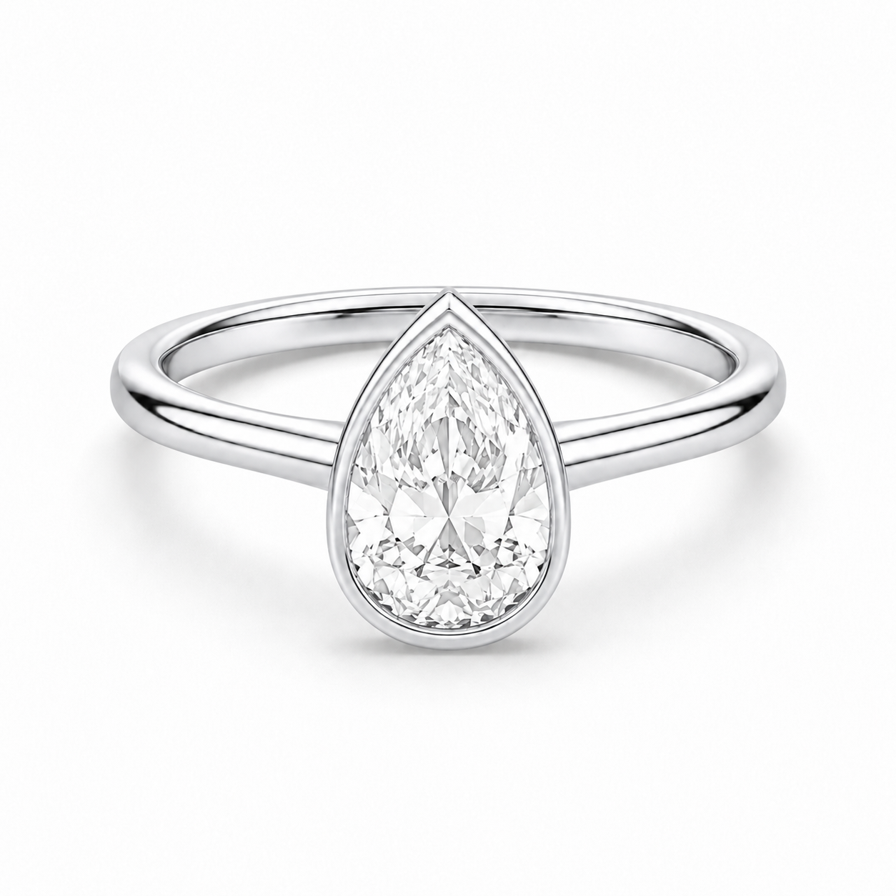 14K Bezel Set Pear Solitaire Size 7.
