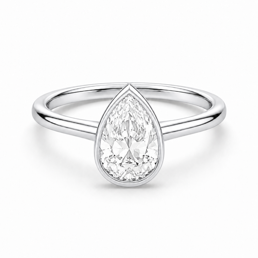 14K Bezel Set Pear Solitaire Size 7.