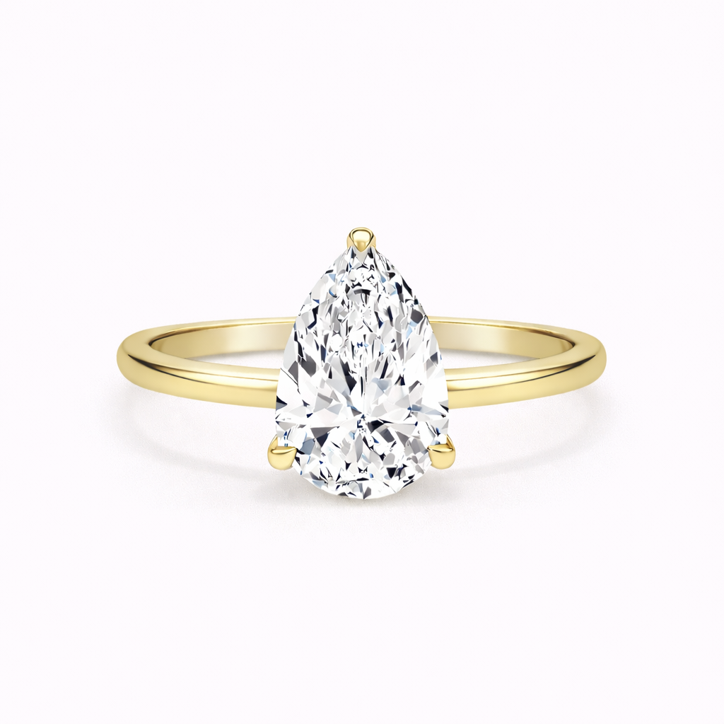 14K Cathedral Round Pear Solitaire Size 6.5