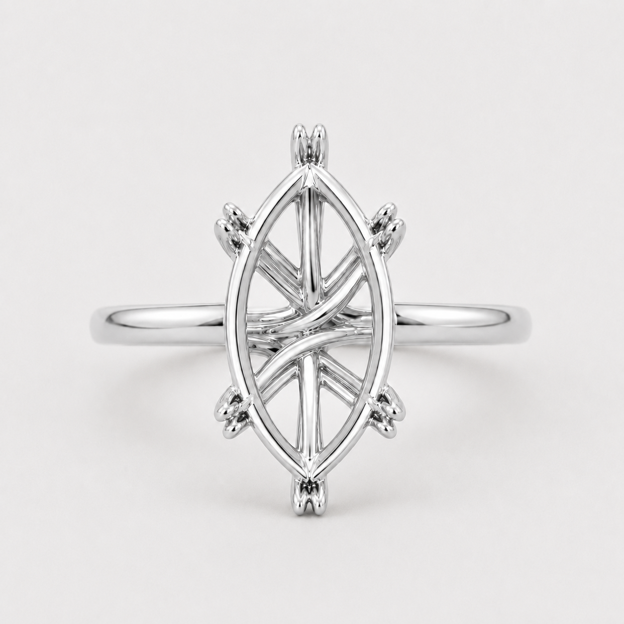 14K Marquise Solitaire — Double Prong Cathedral, Size 6.5 — 14K gold mounting