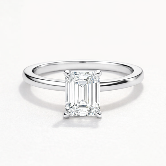 14K Flat Band Hidden Halo Emerald Solitaire Size 6.5