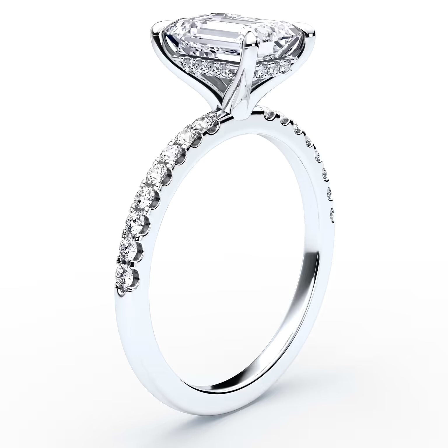14K Emerald Solitaire — Hidden Halo Pave, Size 6.5 — alternate product view 2