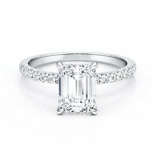 14K Emerald Solitaire — Hidden Halo Pave, Size 6.5 — 14K gold mounting