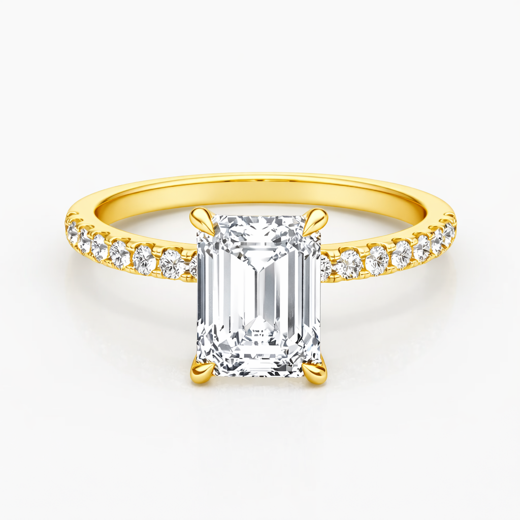 14K Emerald Solitaire — Hidden Halo Pave, Size 6.5 — alternate product view 4