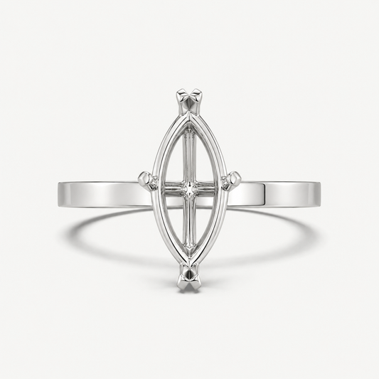14K Marquise Solitaire Flat Edge Size — Flat Edge, Size 6.5 — 14K gold mounting