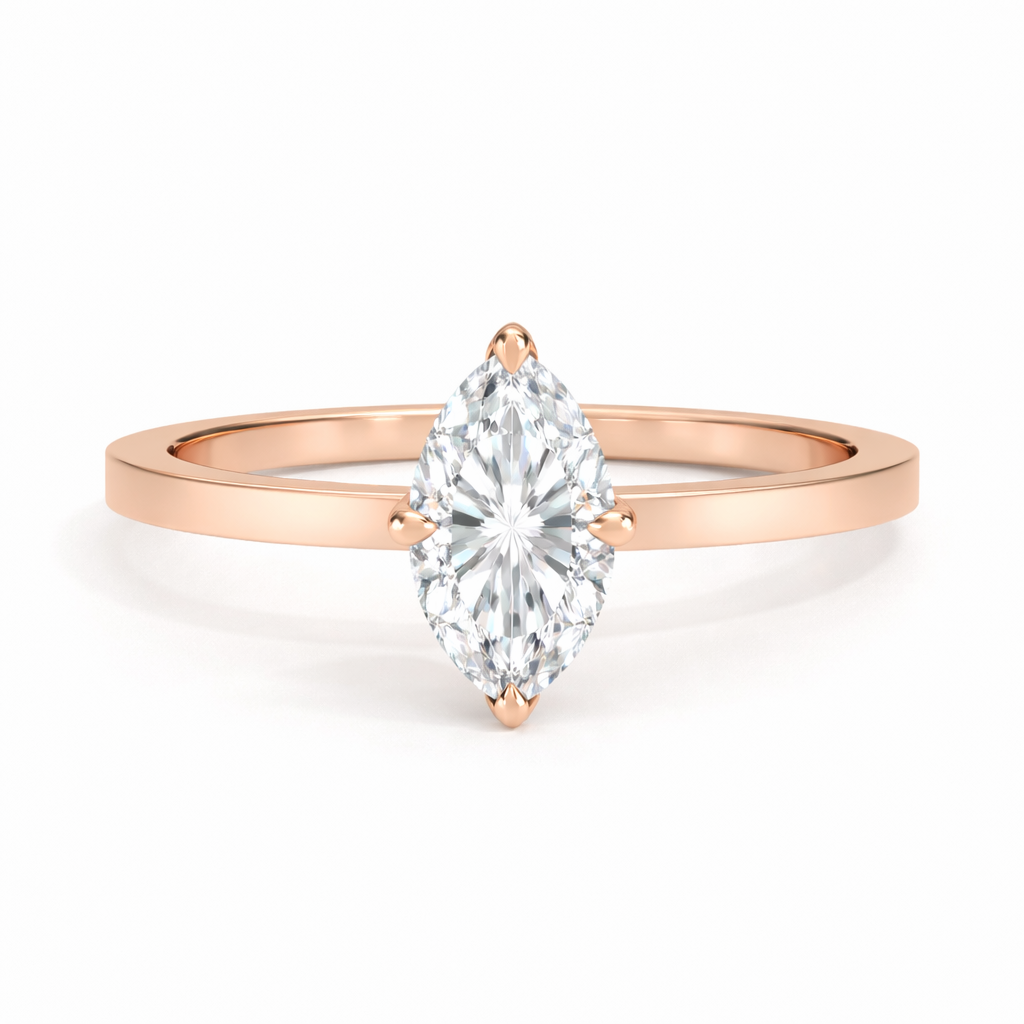 14K Flat Edge Marquise Solitaire Size 6.5