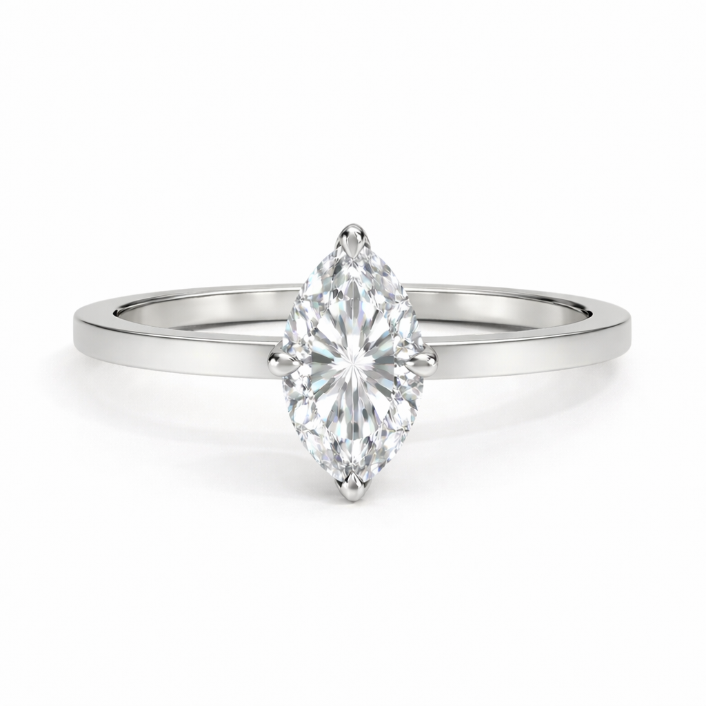 14K Flat Edge Marquise Solitaire Size 6.5