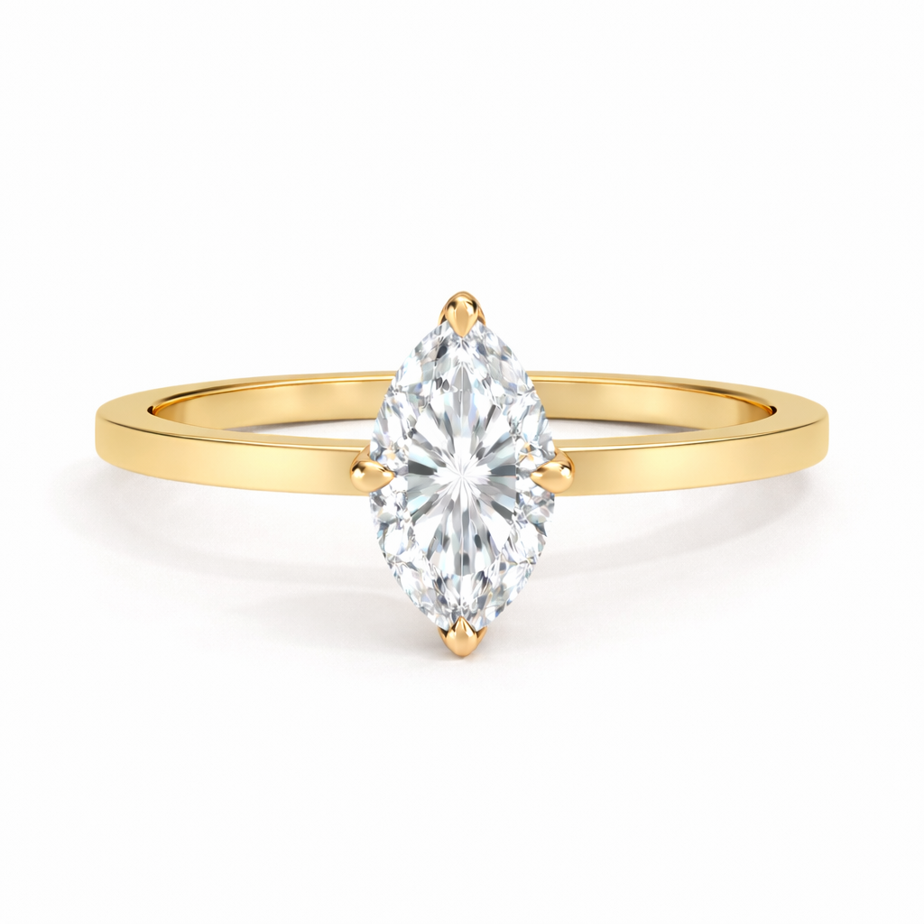 14K Flat Edge Marquise Solitaire Size 6.5