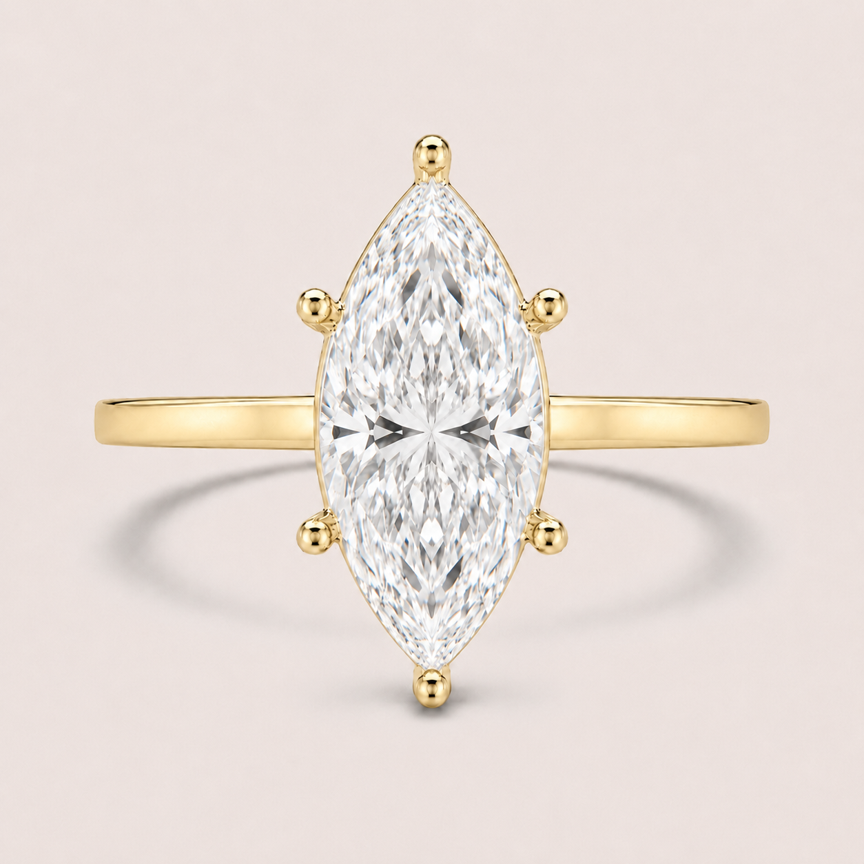 14K Marquise Solitaire — 6 Prong Flat Band, Size 6.5 — alternate product view 6
