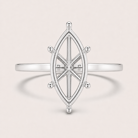 14K Marquise Solitaire — 6 Prong Flat Band, Size 6.5 — 14K gold mounting