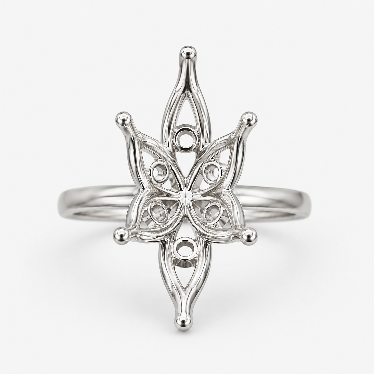 14K Marquise Solitaire — Flower Tulip, Size 6.5 — 14K gold mounting