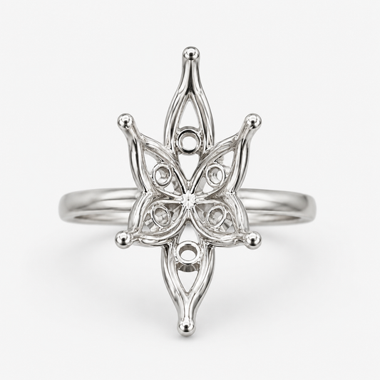14K Marquise Solitaire — Flower Tulip, Size 6.5 — 14K gold mounting