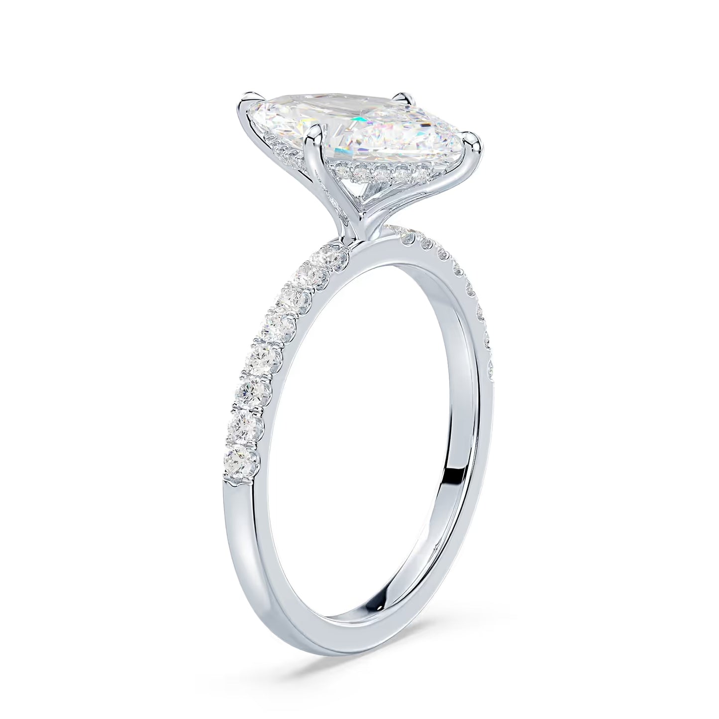 14K Marquise Solitaire — Hidden Halo Pave, Size 6.5 — alternate product view 2