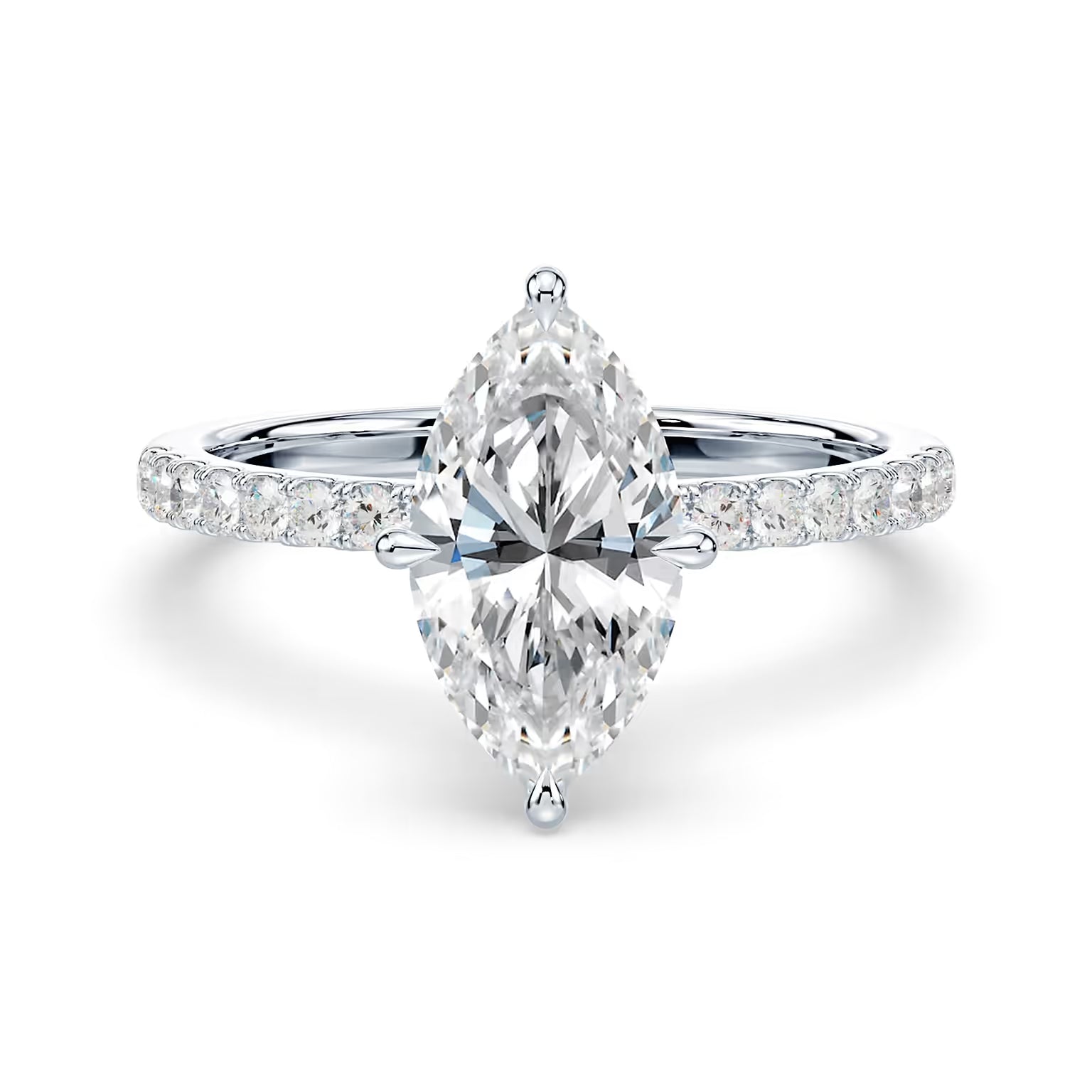 14K Marquise Solitaire — Hidden Halo Pave, Size 6.5 — 14K gold mounting