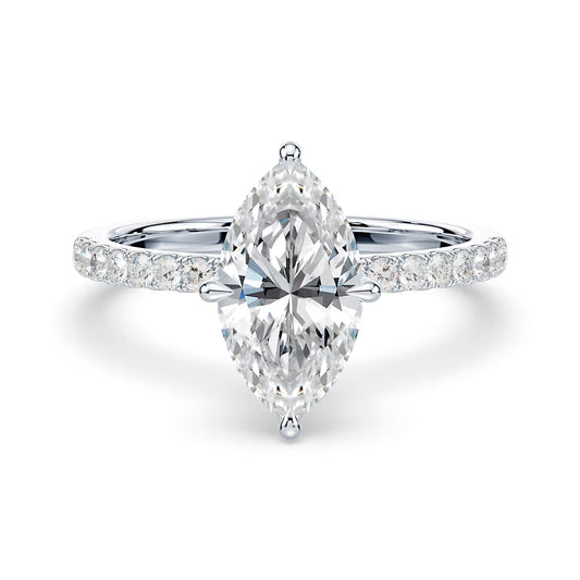 14K Marquise Solitaire — Hidden Halo Pave, Size 6.5 — 14K gold mounting