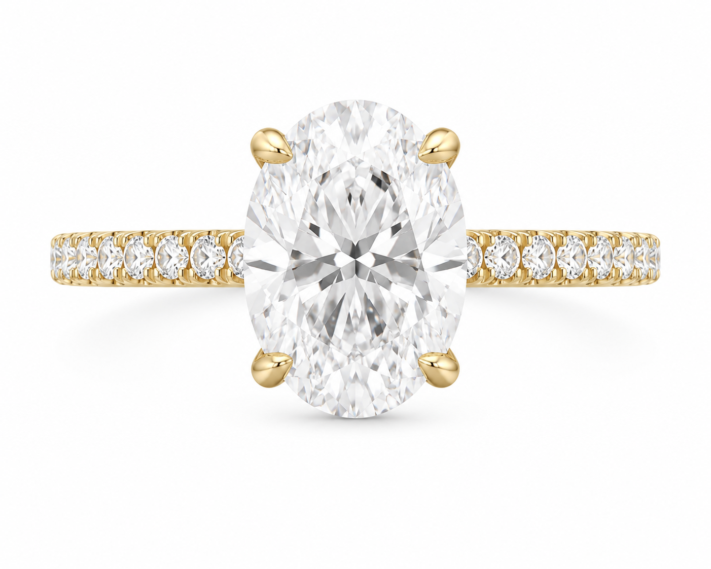 14K Oval Solitaire — Cathedral Hidden Halo, Size 6.5 — 14K gold mounting