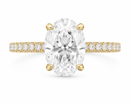 14K Oval Solitaire — Cathedral Hidden Halo, Size 6.5 — 14K gold mounting