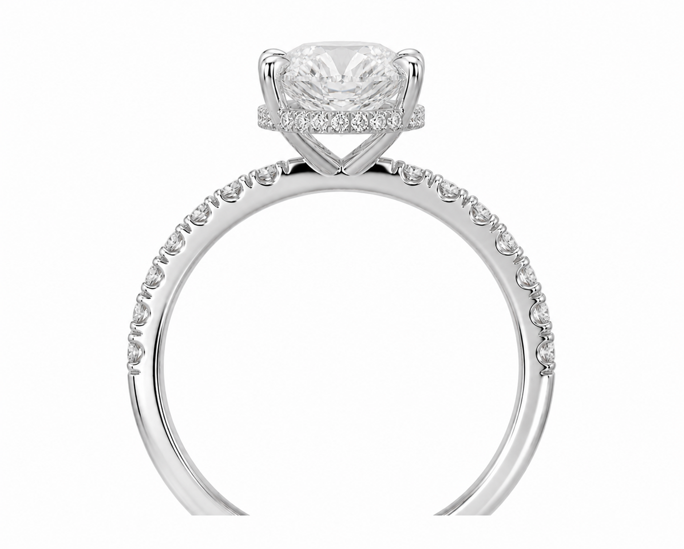 14K Oval Solitaire — Hidden Halo Pave, Size 6.5 — alternate product view 2