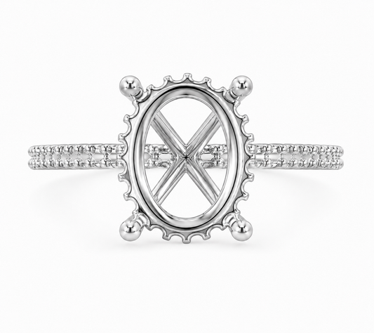 14K Oval Solitaire — Hidden Halo Pave, Size 6.5 — 14K gold mounting