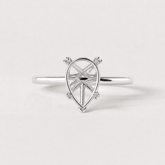 14K Pear Solitaire — Double Prong, Size 6.5 — 14K gold mounting