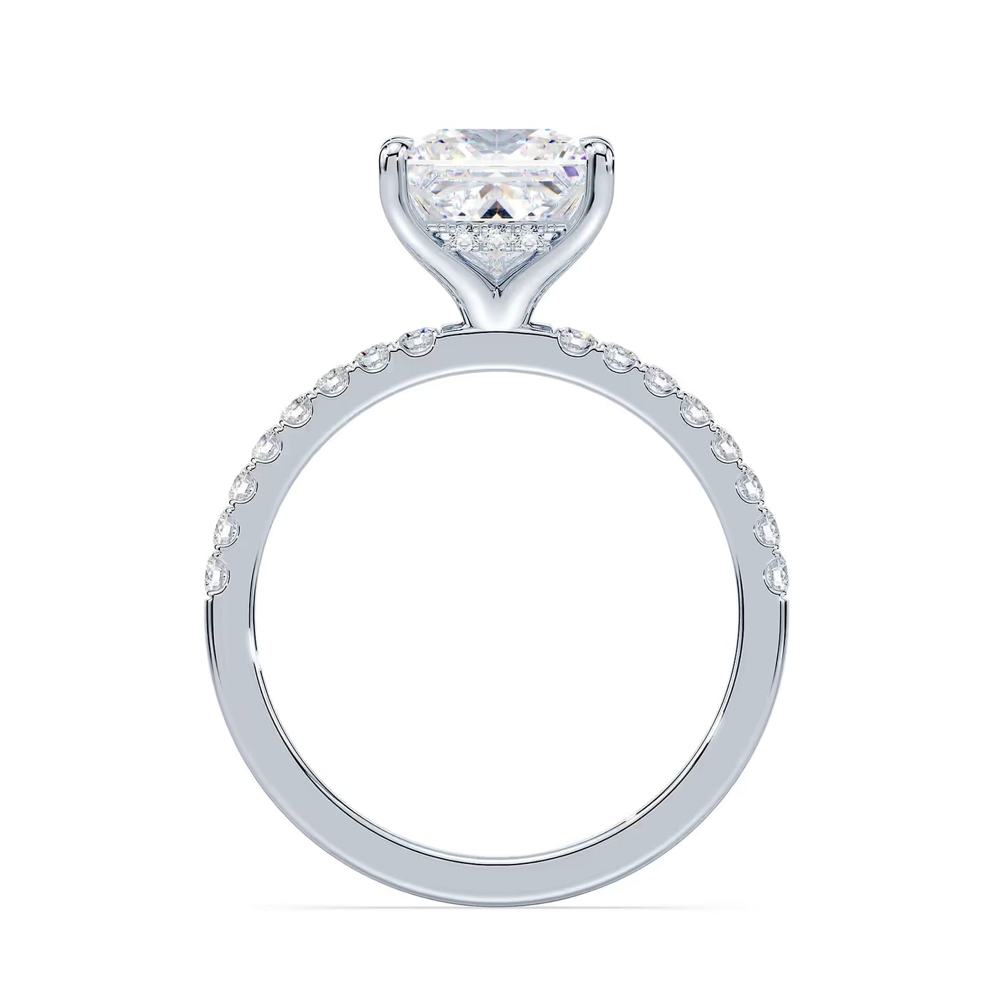 14K Princess Cut Solitaire — Hidden Halo Pave, Size 6.5 — alternate product view 3