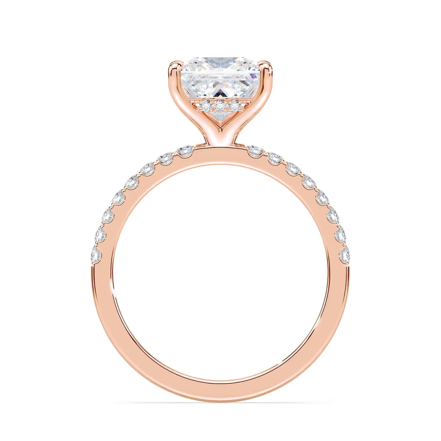 14K Princess Cut Solitaire — Hidden Halo Pave, Size 6.5 — alternate product view 9