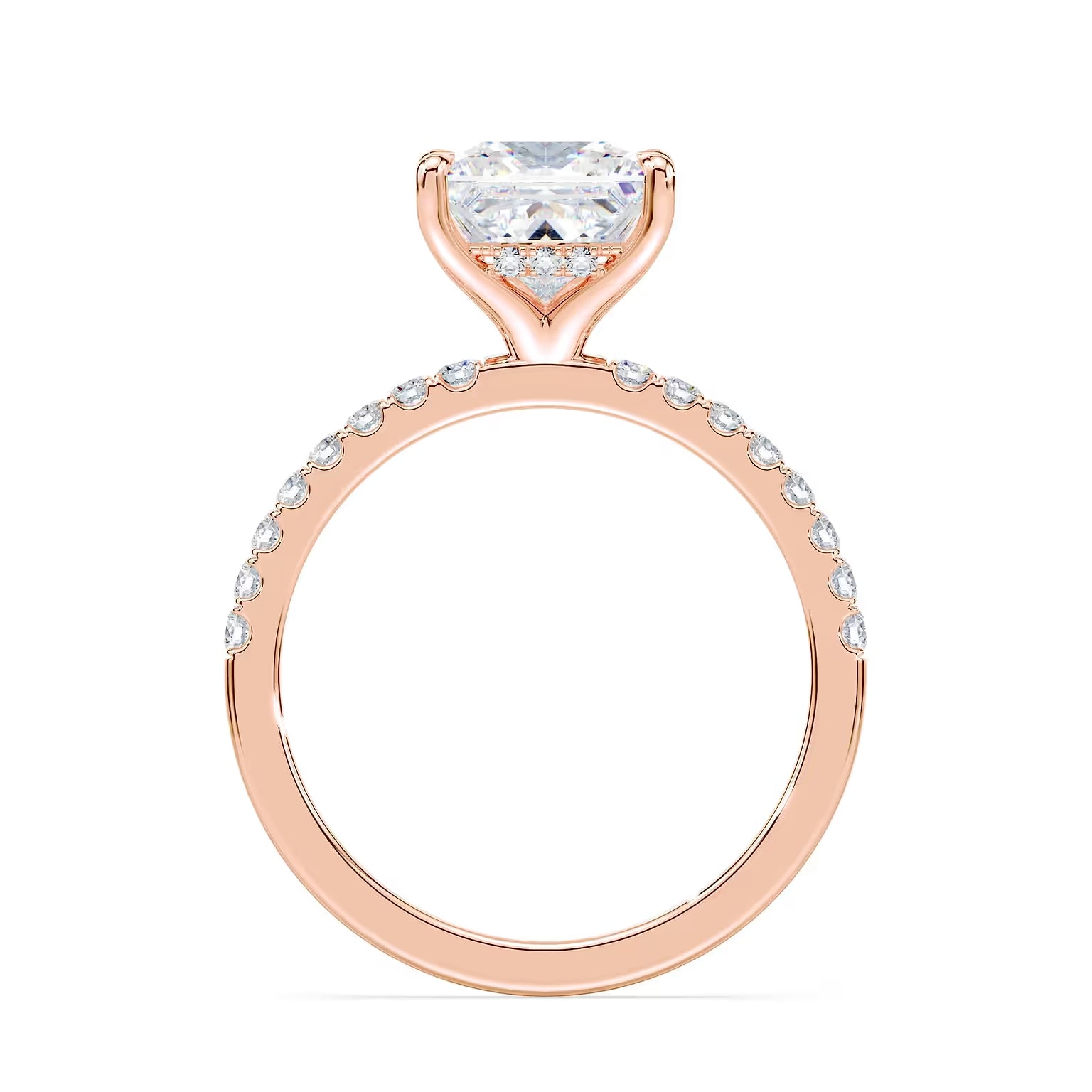 14K Princess Cut Solitaire — Hidden Halo Pave, Size 6.5 — alternate product view 9