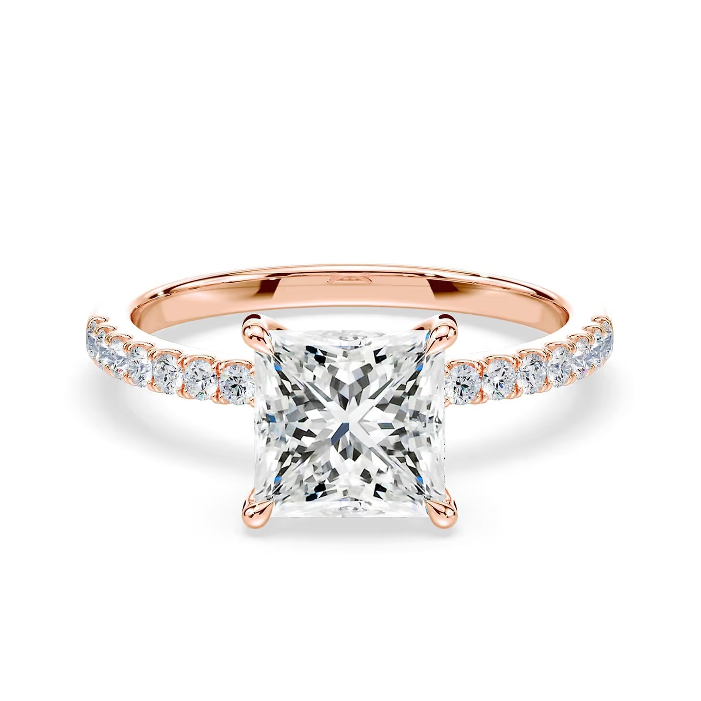 14K Princess Cut Solitaire — Hidden Halo Pave, Size 6.5 — alternate product view 7