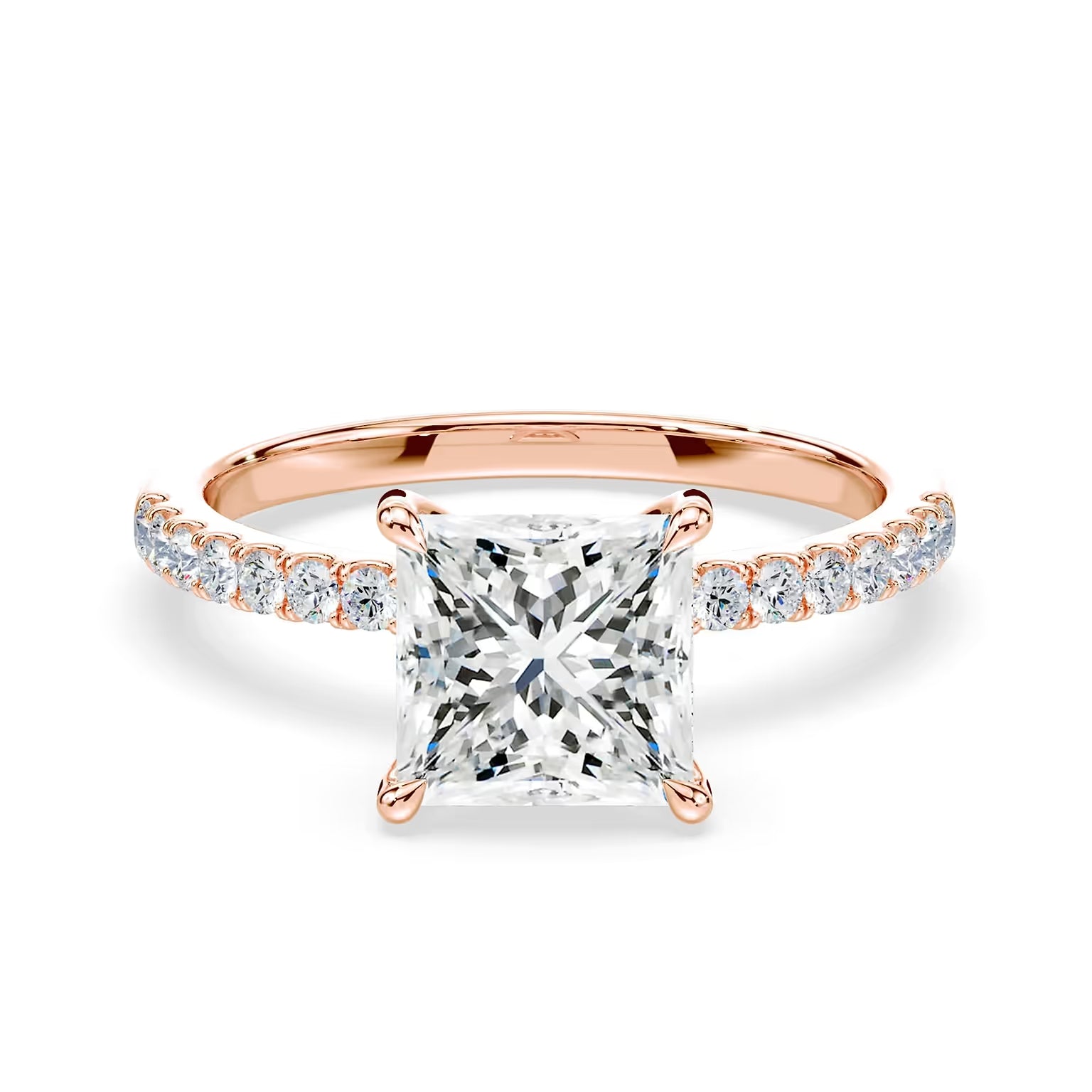 14K Princess Cut Solitaire — Hidden Halo Pave, Size 6.5 — alternate product view 7