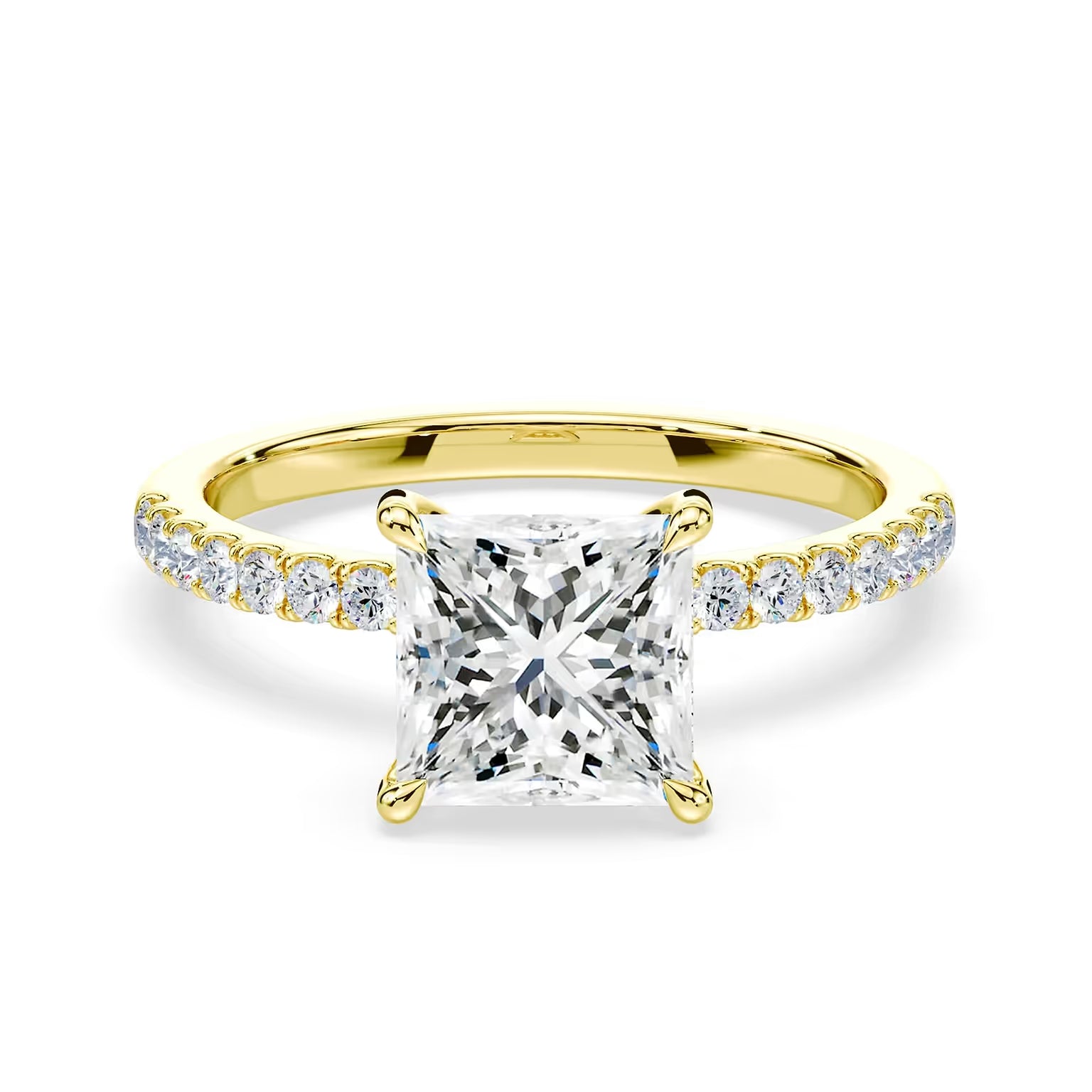 14K Princess Cut Solitaire — Hidden Halo Pave, Size 6.5 — alternate product view 4