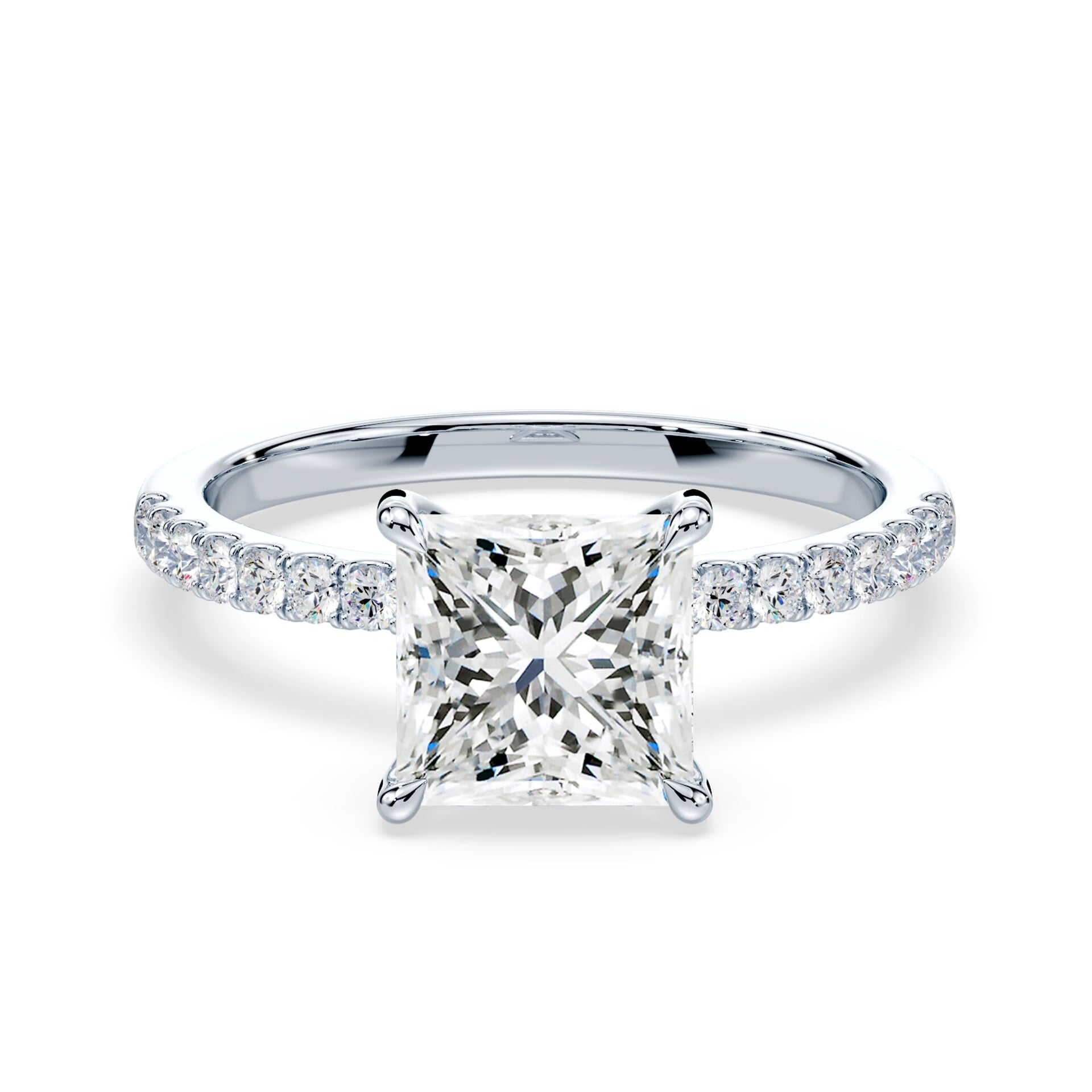 14K Princess Cut Solitaire — Hidden Halo Pave, Size 6.5 — 14K gold mounting