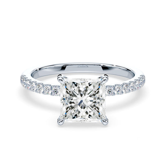 14K Princess Cut Solitaire — Hidden Halo Pave, Size 6.5 — 14K gold mounting