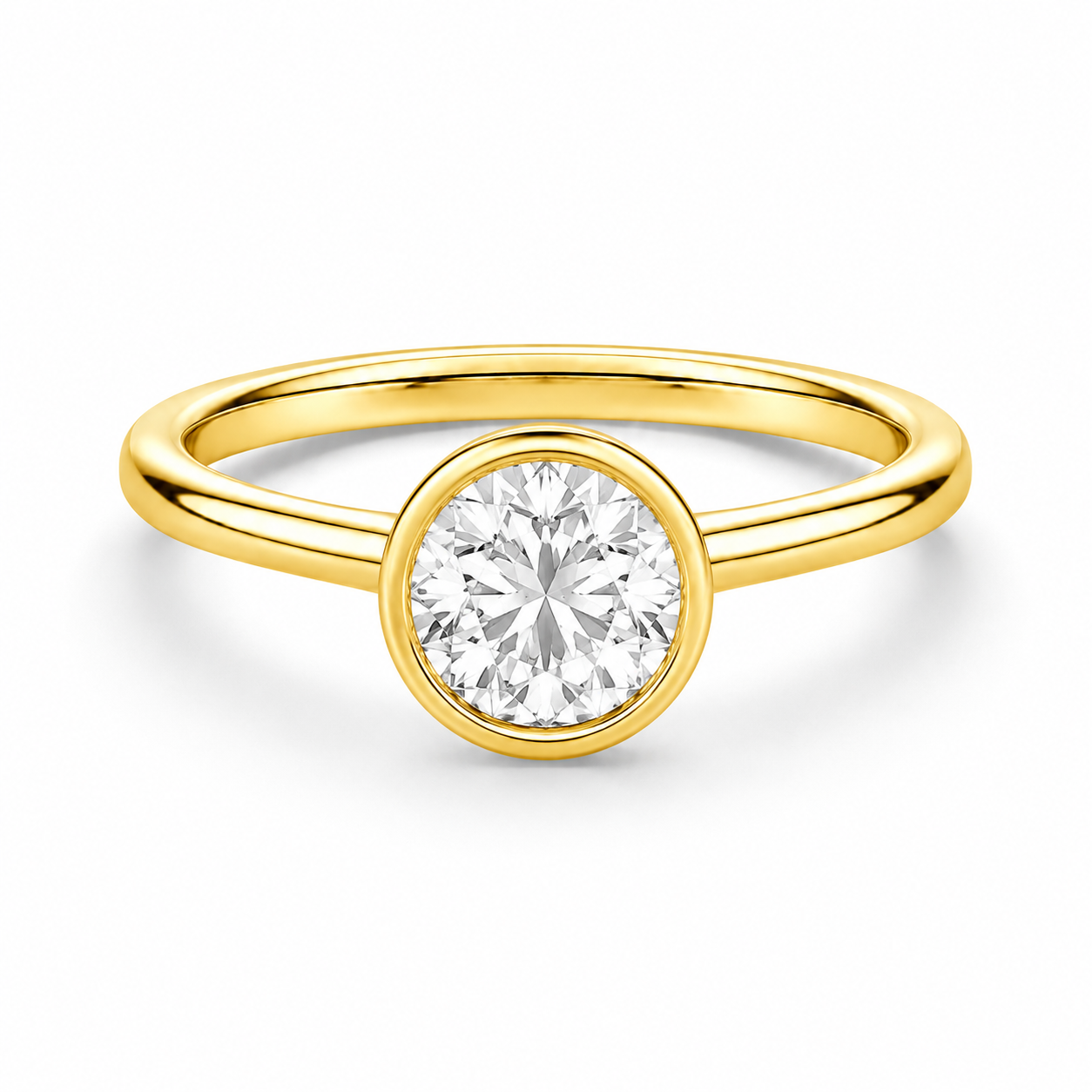 14K Bezel Set Round Solitaire Size 7.